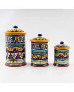 Italian set of 3 canisters from the Geometrico 16E Collection handmade by Eugenio Ricciarelli - Deruta, Rapallo, Amalfi