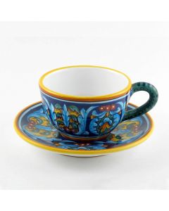 Italian breakfast cup and saucer from the Geometrico 35E Collection handmade by Eugenio Ricciarelli - Deruta, Rapallo, Amalfi
