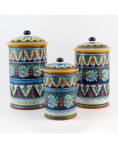 Italian set of 3 canisters from the Geometrico 37E Collection handmade by Eugenio Ricciarelli - Deruta, Rapallo, Amalfi