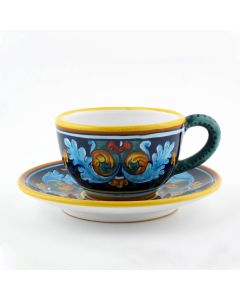 Italian breakfast cup and saucer from the Geometrico 38E Collection handmade by Eugenio Ricciarelli - Deruta, Rapallo, Amalfi