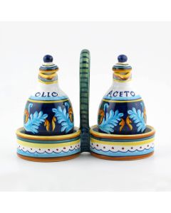 Italian oil and vinegar set from the Geometrico 38E Collection handmade by Eugenio Ricciarelli - Deruta, Rapallo, Amalfi