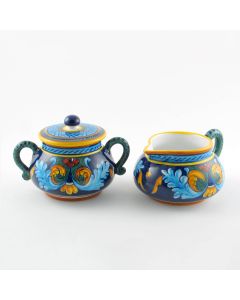 Italian creamer & sugar set from the Geometrico 38E Collection handmade by Eugenio Ricciarelli - Deruta, Rapallo, Amalfi