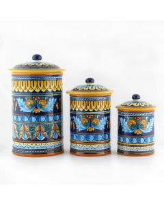 Italian set of 3 canisters from the Geometrico 38E Collection handmade by Eugenio Ricciarelli - Deruta, Rapallo, Amalfi