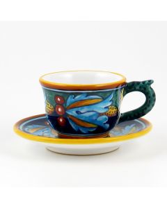 Italian espresso cup and saucer from the Geometrico 39E Collection handmade by Eugenio Ricciarelli - Deruta, Rapallo, Amalfi