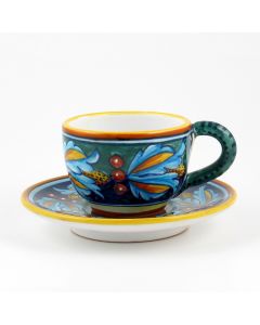 Italian tea cup and saucer from the Geometrico 39E Collection handmade by Eugenio Ricciarelli - Deruta, Rapallo, Amalfi
