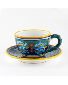 Italian breakfast cup and saucer from the Geometrico 39E Collection handmade by Eugenio Ricciarelli - Deruta, Rapallo, Amalfi