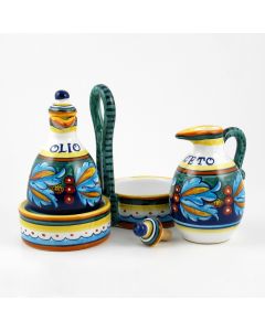 Italian oil and vinegar set from the Geometrico 39E Collection handmade by Eugenio Ricciarelli - Deruta, Rapallo, Amalfi