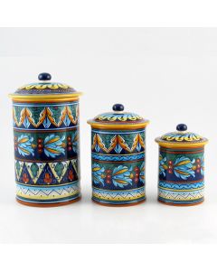 Italian set of 3 canisters from the Geometrico 39E Collection handmade by Eugenio Ricciarelli - Deruta, Rapallo, Amalfi