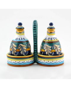 Italian oil and vinegar set from the Geometrico 40E Collection handmade by Eugenio Ricciarelli - Deruta, Rapallo, Amalfi
