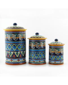 Italian set of 3 canisters from the Geometrico 40E Collection handmade by Eugenio Ricciarelli - Deruta, Rapallo, Amalfi
