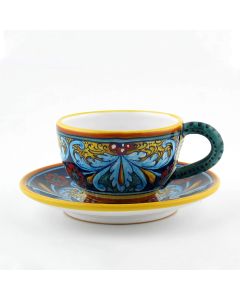 Italian breakfast cup and saucer from the Geometrico 64E Collection handmade by Eugenio Ricciarelli - Deruta, Rapallo, Amalfi