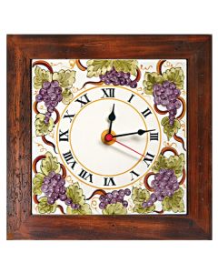Deruta square wall clock 01 with a wooden frame from the Frutta collection, handmade by Antica Deruta - Italy