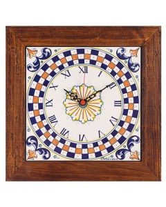 Deruta square wall clock 03 with a wooden frame from the Geometrico collection, handmade by Antica Deruta - Italy