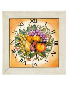 Deruta square wall clock 07 with an off-white wooden frame from the Frutta collection, handmade by Antica Deruta - Italy