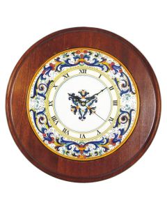 Deruta round wall clock with a wooden frame from the Ricco Deruta collection, handmade by Antica Deruta - Italy
