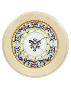 Deruta round wall clock with an ivory wooden frame from the Ricco Deruta collection, handmade by Antica Deruta - Italy