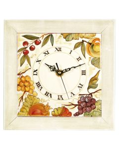 Deruta square wall clock with an off-white wooden frame from the Frutta collection, handmade by Antica Deruta - Italy