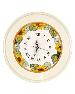 Deruta round wall clock with an ivory wooden frame from the Sunflower collection, handmade by Antica Deruta - Italy