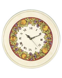 Deruta round wall clock with a wooden frame from the Pomegranate collection, handmade by Antica Deruta - Italy