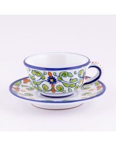 Deruta tea cup and saucer from the Amelia collection, handmade by Antica Deruta - Italy