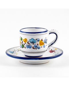 Arabesco Semplice Italian espresso cup and saucer handmade by Fima in Deruta