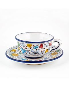Arabesco Semplice Italian tea cup and saucer handmade by Fima in Deruta