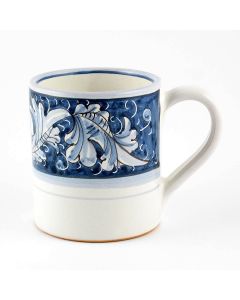 Italian mug from the Rinascimento Blu e Bianco collection handmade by Ceramiche Rampini in Gubbio, Italy