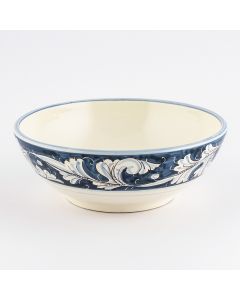 Italian serving bowl from the Rinascimento Blu e Bianco collection handmade by Ceramiche Rampini in Gubbio, Italy