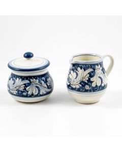 Italian creamer & sugar set from the Rinascimento Blu e Bianco collection handmade by Ceramiche Rampini in Gubbio, Italy