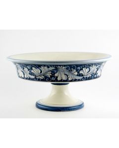 Italian footed fruit bowl from the Rinascimento Blu e Bianco collection handmade by Ceramiche Rampini in Gubbio, Italy