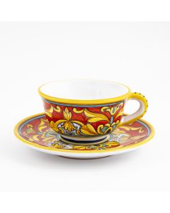 Broccato Rosso Italian tea cup and saucer handmade by Fima in Deruta