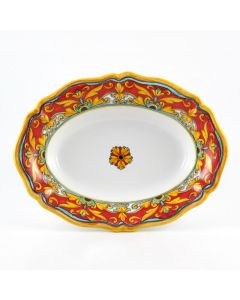 Broccato Rosso Italian oval serving bowl handmade by Fima in Deruta