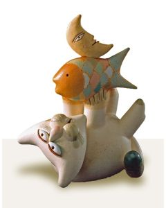 Cat Fish Moon, a ceramic piece created by Maestro Riccardo Biavati in Ferrara, Italy