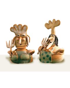 The Cooks, two ceramic figurines created by Maestro Riccardo Biavati in Ferrara, Italy