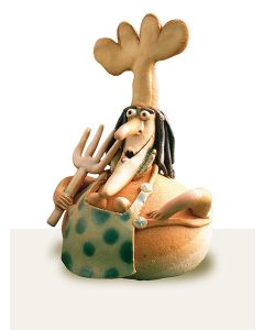 The Cook, a ceramic figurine featuring a female character created by Maestro Riccardo Biavati in Ferrara, Italy