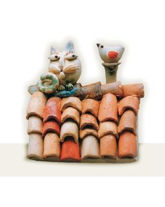 A Roof and Its Cat, a ceramic piece and clay whistle created by Maestro Riccardo Biavati in Ferrara, Italy