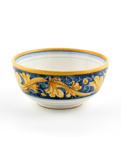 Italian cereal bowl from the Rinascimento Blu e Giallo collection handmade by Ceramiche Rampini in Gubbio, Italy