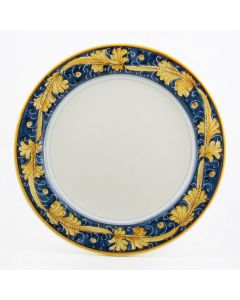Italian charger plate from the Rinascimento Blu e Giallo collection handmade by Ceramiche Rampini in Gubbio, Italy
