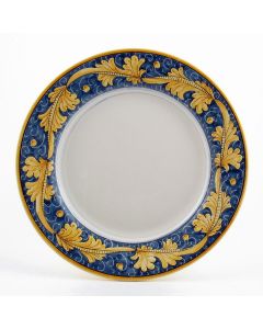 Italian dinner plate from the Rinascimento Blu e Giallo collection handmade by Ceramiche Rampini in Gubbio, Italy