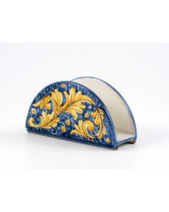 Italian napkin holder from the Rinascimento Blu e Giallo collection handmade by Ceramiche Rampini in Gubbio, Italy