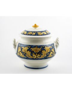 Italian soup tureen from the Rinascimento Blu e Giallo collection handmade by Ceramiche Rampini in Gubbio, Italy