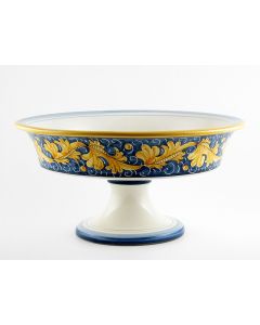 Italian footed fruit bowl from the Rinascimento Blu e Giallo collection handmade by Ceramiche Rampini in Gubbio, Italy
