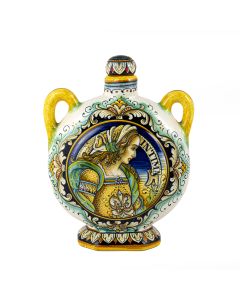 Italian pilgrim flask featuring two Renaissance-style portraits handmade by Alvaro Binaglia in Deruta Italy - main image