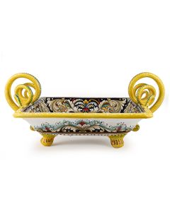 Italian centerpiece featuring a Renaissance-style portrait of Julia Bella handmade by Alvaro Binaglia in Deruta Italy - main image