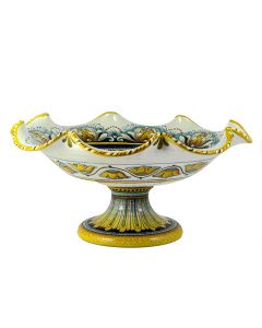 Italian footed bowl featuring a Renaissance-style portrait of Julia Bella handmade by Alvaro Binaglia in Deruta Italy - main image