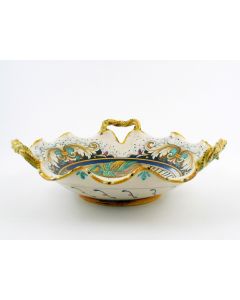 Italian centerpiece featuring a Renaissance-style portrait of Julia Bella handmade by Alvaro Binaglia in Deruta Italy - main image