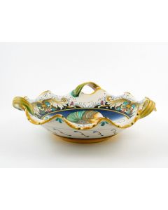 Italian centerpiece featuring a Renaissance-style portrait of a woman with pearls handmade by Alvaro Binaglia in Deruta Italy - main image