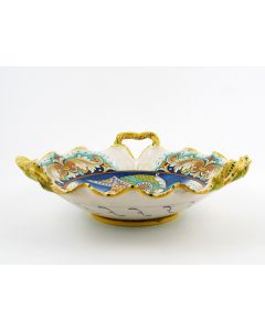 Italian centerpiece featuring a Renaissance-style portrait of a warrior with long hair handmade by Alvaro Binaglia in Deruta Italy - main image