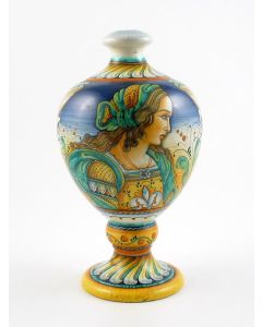 Italian table lamp featuring a Renaissance-style portrait of Julia Bella handmade by Alvaro Binaglia in Deruta Italy - main image