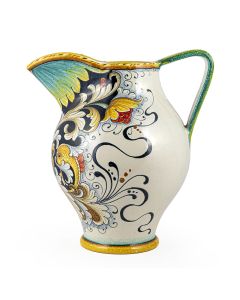 Italian pitcher featuring a Renaissance-style design of a dolphins handmade by Alvaro Binaglia in Deruta Italy - main image